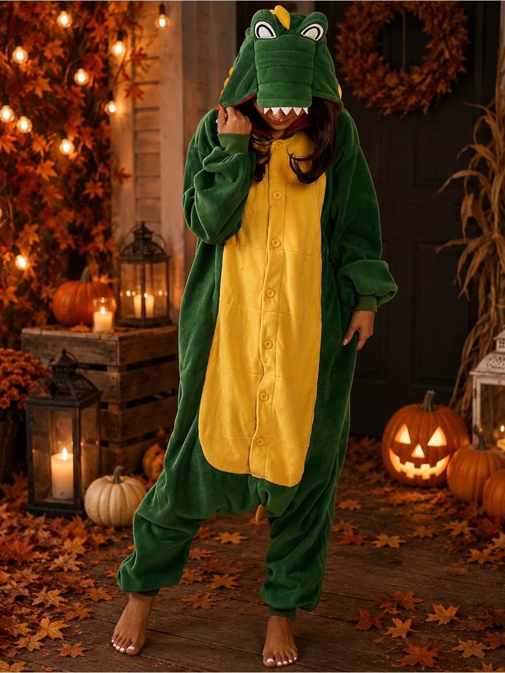 NWT - Adult Crocodile Onesie Halloween Costume - Size Small - Picture 3 of 4
